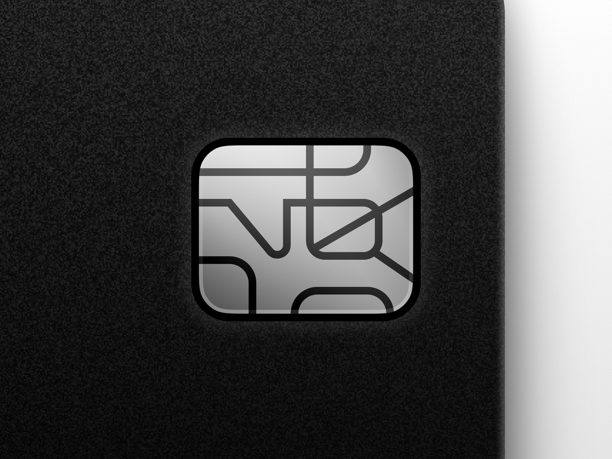 Close-up of the metallic EMV chip on a Vercel credit card