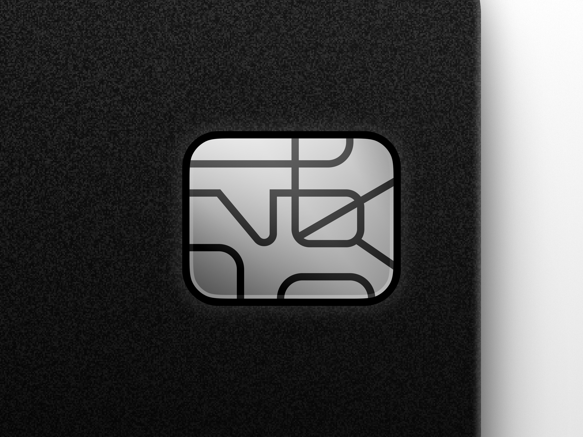 Close-up of the metallic EMV chip on a Vercel credit card